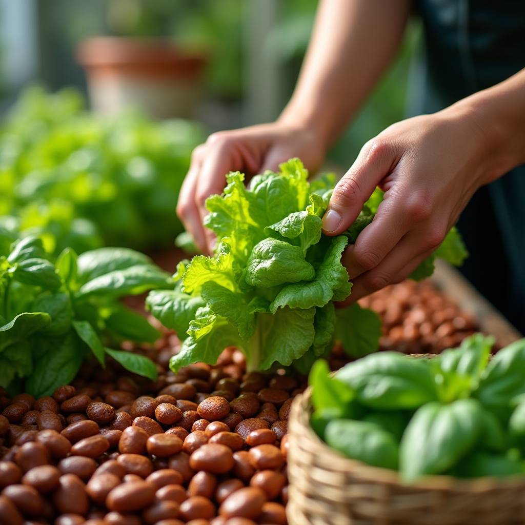 Bancal de cultivo con hortalizas en acuaponía